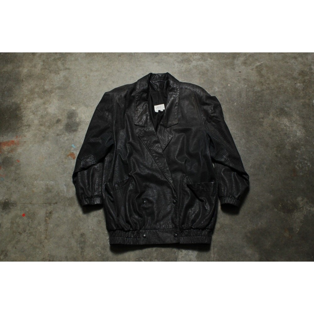 Vintage 1980's Vakko USA-Made Black Embossed Leather Oversized Coat - XS